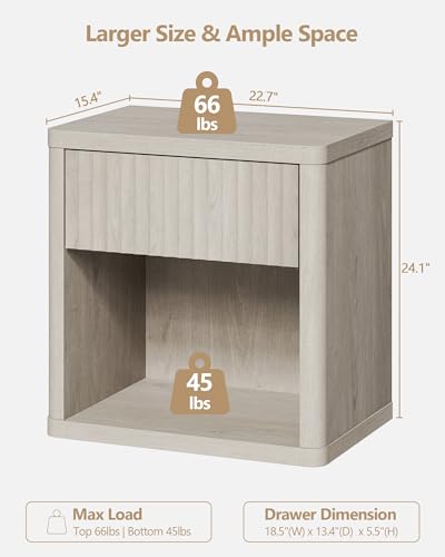 SICOTAS Night Stand Nightstand with Drawer Storage Fluted Bed Side Table End Table Large Modern Wide Bedside Stand Mid Century Night Stands for Bedroom Living Room Sofa Couch Home Office, White Alder SICOTAS