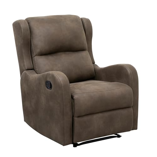 Lexicon Manual Recliner Chair, Reclining Sofa Chair, Home Theater Seating, Wall Hugger, Manual Recliner for Living Room/Office/Apartment, Easy Assembly, Brown Polished Microfiber