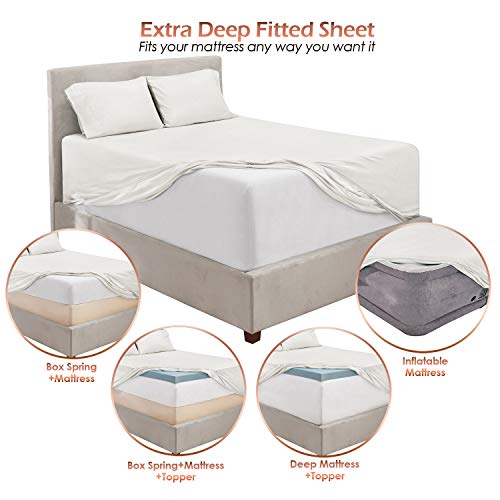 Hearth & Harbor Extra Deep Pocket Queen Sheets Sets - Fits Mattress 18-24 Inches Deep - Extra Deep Pocket Sheets - 6 Piece Queen Size - White