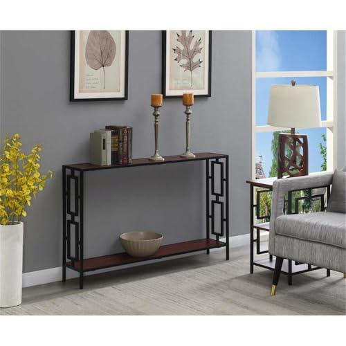 Town Square Metal Frame Console Table with Shelf, Cherry / Black Convenience Concepts
