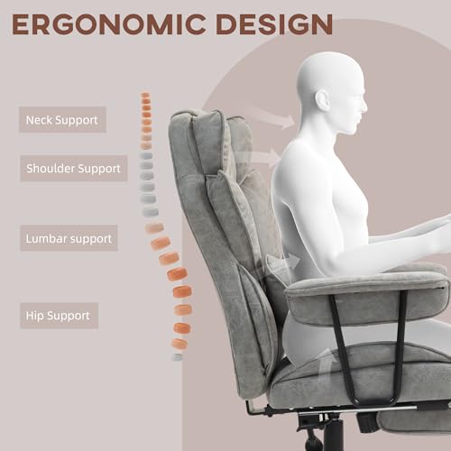 HOMCOM Executive Office Chair, 400LBS Big and Tall Office Chair with Foot Rest, Microfiber Computer Desk Chair with Lumbar Support, Reclining Function and Wide Seat, Gray HOMCOM