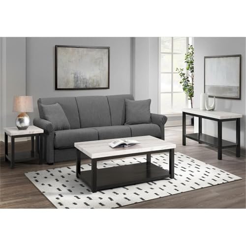 Picket House Furnishings Evie Wood Frame & Marble Top Console Table-White/Black Picket House