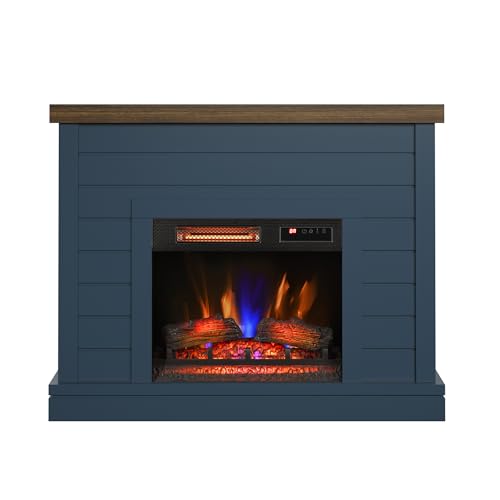 duraflame® Shiplap Wall Mantel Electric Fireplace, Fontana Blue Duraflame