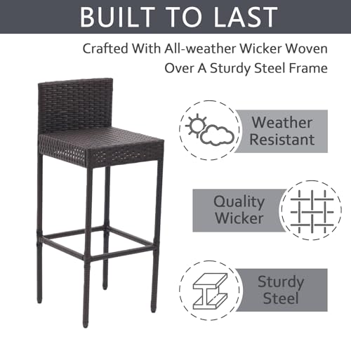 Koruiten 5-Piece Outdoor Wicker Bar Set with Built-in Bottle Opener and Hidden Storage - Brown Koruiten