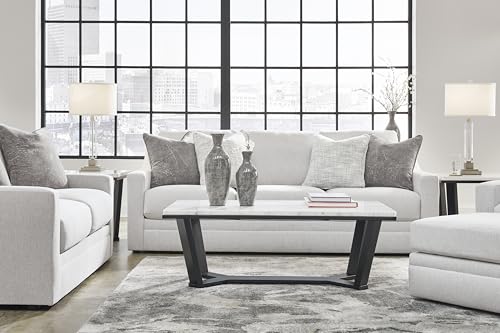 Signature Design by Ashley Maitelynn Contemporary Loveseat with Accent Pillows, Reversible Cushions and Sloped Arms, Light Gray Signature Design by Ashley