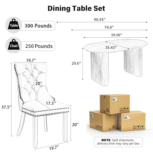 HAIZAO Extendable Oval Dining Table Set with 8 High-End Velvet Upholstered Chairs, 59 to 91 Inch Kitchen Table & Tufted Solid Wood Dining Chairs with Nailhead Trim, Contemporary Dining Room Furniture HAIZAO
