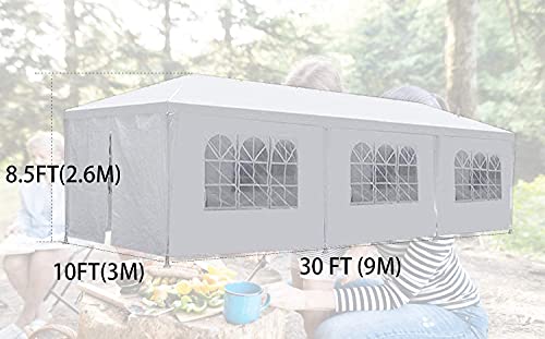 10'x30' White Outdoor Gazebo Canopy Tent Canopy Wedding Party Tent Waterproof Camping Gazebo BBQ Shelter Pavilion 8 Removable Walls -8 PayLessHere
