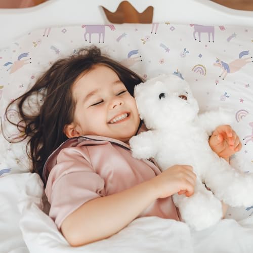 MUSOLEI Unicorn Fitted Sheet Set Full Girls Rainbow Star Sheet Pink Flower Bedding Set 1 Deep Pocket Fitted Sheet with 2 Pillowcases Multi-Colour Girls Kids Teenagers Gift Queen MUSOLEI
