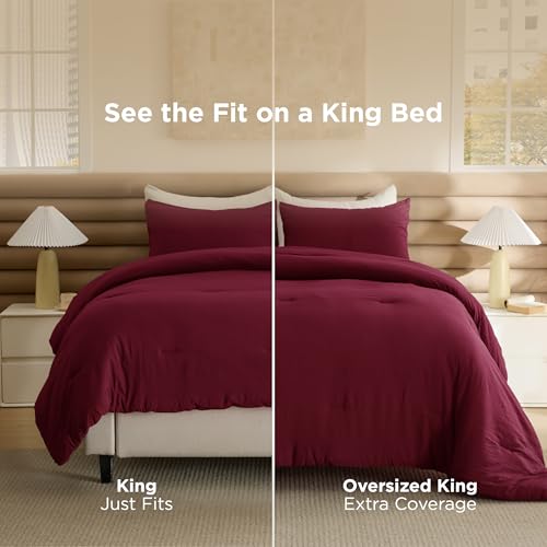 Bedsure California King Comforter Set, Dark Red Soft Prewashed Bedding for All Seasons, 3 Pieces GentleSoft™ Bed Set, 1 Lightweight Comforter (104"x96") and 2 Pillowcases (20"x36") Bedsure