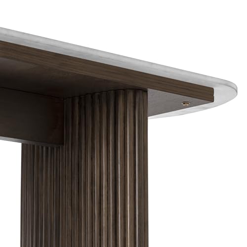 THKSHOUZ 47.24" Walnut Console Table with Sintered Stone Top, Fluted Solid Wood Base Sofa Table, Mid Century Modern Entryway Table for Hallway, Behind The Couch, Living Room, Foyer, Easy Assembly THKSHOUZ
