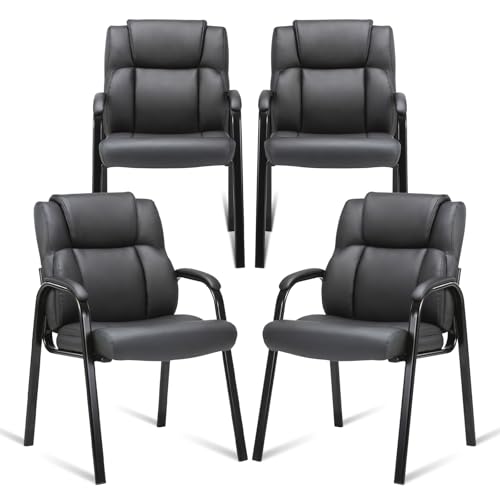 CLATINA Leather Guest Chair with Padded Arm Rest for Reception Meeting Conference and Waiting Room Side Office Home Black 4 Pack