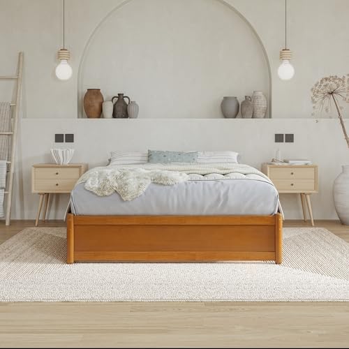 AFI, Barcelona Full Panel Platform Bed with Twin Trundle, Light Toffee AFI