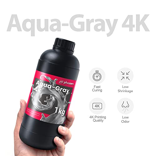 phrozen Aqua 4K Resin for High-Precision 3D Printing,405nm LCD UV-Curing Photopolymer Resin for Low Shrinkage, Great Detail, Low Odor, Non-Brittle (Gray, 1KG)