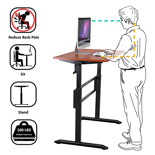 UNICOO Manual Standing Desk Adjustable Height Heavy Duty Game Desk, Crank Adjustable Desk, Adjustable Computer Desk, Manual Stand Up Desk with Headphone Hook,48 x 24 Inches (SYK01-Teak) UNICOO