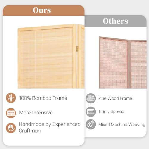 Room Divider Folding Privacy Screens, Hand-Made 67'' High Bamboo Room Dividers Freestanding 2-in-1 Multifunction 4 Panel Wall Divider for Room Separation, Portable Room Partitions and Dividers HOMSCREENER