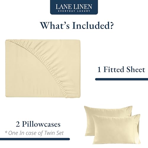 LANE LINEN Twin Fitted Sheets, 100% Organic Cotton 2-Piece Set (1 Fitted Sheet, 1 Pillowcase), Percale Weave, Bottom Sheet, Soft, Breathable, Fits Mattress Upto 15' Deep - Vanilla (No Flat Sheet) LANE LINEN