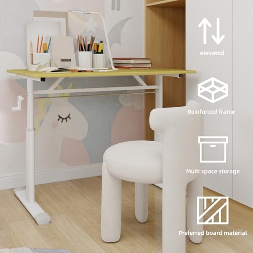 roomfitters 40" Adjustable Height Study Desk – Compact Multi-Purpose Desk, Manual Crank Standing Desk with 330 lbs Load Capacity, Natural Wood roomfitters