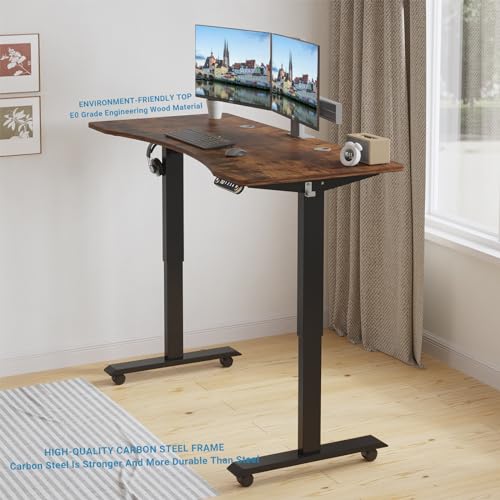 Sileye Electric Sit Dual Motor Height Adjustable, Memory Stand Up Desk with Drawer, Ideal for Daily Use at Home Office, Bedroom, 63x30 Inch, Dark Brown Sileye