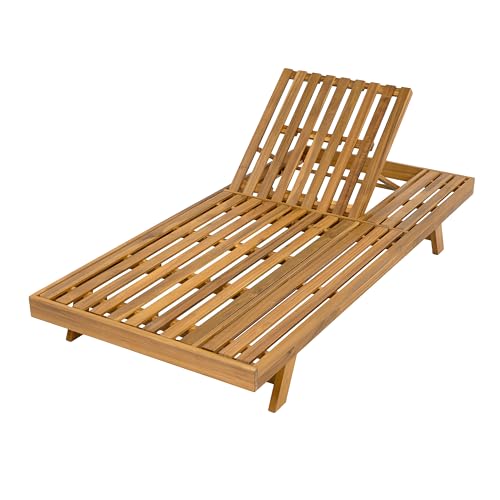 Christopher Knight Home Kayes Acacia Wood Chaise Lounge Chair Outdoor Set of 2, Poolside Sun Lounger Recliner, Patio Outdoor Chaise Lounge with 4'' Triple Folds Cushion, Teak+Cream