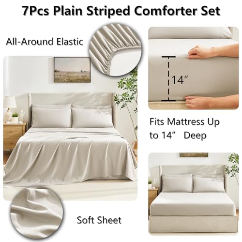 CozyLux Full Size Comforter Sets Beige, 7 Pieces Bed in a Bag, Beige Comforter Full Size, All Season Bedding Sets with Stitch Quilted Comforter, Flat Sheet, Fitted Sheet, Pillowcases CozyLux