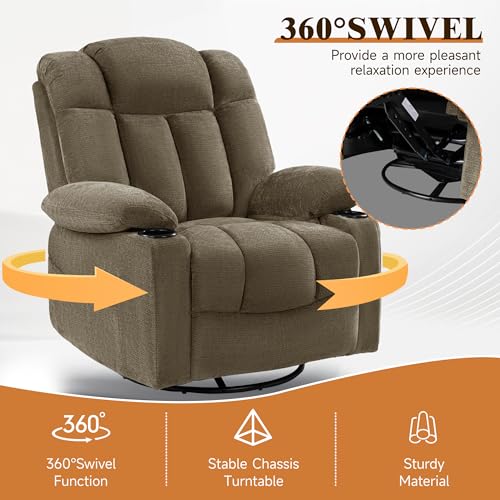 Vawobl Swivel Rocker Recliner Chair for Adults – Manual Glider Sofa with Massage, Heat & Vibration, 360° Rocking for Living Room or Nursery (Light Brown, 30"x30"x40")