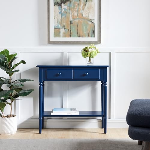 Leick Home Coastal Console Table, Solid Wood, 2 Storage Drawers, Bottom Display Shelf, Narrow Depth, Easy-Assembly, for Living Room/Hallway, Navy Blue, 30.0 in. W x 11.0 in. D x 28.0 in. H, 20027-NV Leick Home