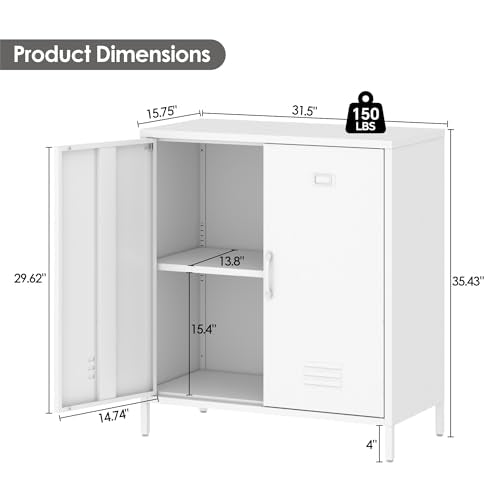 Epochsteele Metal Locker Storage Cabinet with Adjustable Shelf and Doors Bathroom Storage Cabinet Kids Locker for Utility Entryway Laundry Rooms (White) Epochsteele