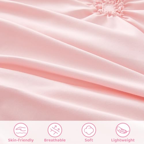 Wowelife Princess Toddler Bedding Set for Girls, Boho Toddler Bed Set, 4 Pieces Ruffles Jacquard Embroidery Toddler Comforter with Comforter, Fitted Sheet, Flat Sheet and Pillowcase, Pink Wowelife