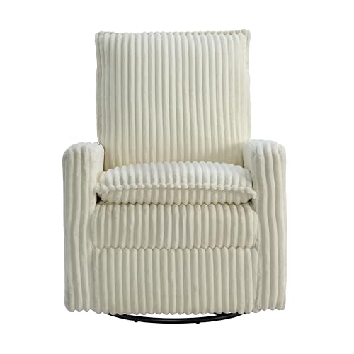 Oxford Baby Uptown Upholstered Swivel Glider and Recliner Nursery Chair - Corduroy, Pearl White Oxford Baby