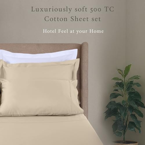 Threadmill - 5 Star Hotel Twin Sheet Set 100% Cotton Sheets, 500 Thread Count, Deep Pocket, Snug Fit, Soft & Crisp Best Bedding Sheets Set 3 Piece Set (Twin, Beige) Threadmill