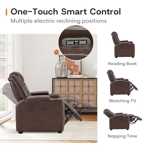 ANJ Power Home Theater Seating Set of 2, Faux Leather Electric Recliner Chair with Adjustable Headrest, Dual Motors Movie Reclining Chairs with LED Lights,USB Port,Cup Holders, Hidden Arm Storage