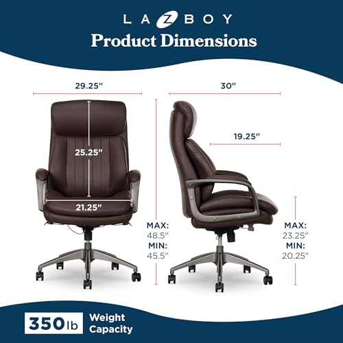 La-Z-Boy Nova Executive Office Chair, Patented AIR Ergonomic Support Technology, High-Back Premium Comfort & Support, Dark Brown Vegan PU Leather La-Z-Boy