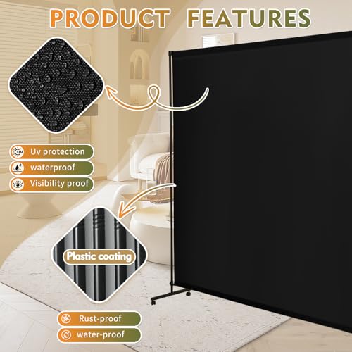 YSEJOMP Room Divider Screen 72"x72" with Lockable Caster Wheels, Privacy Panel for Home, Office, or Classroom, Easy to Move and Secure with Brake,Height Adjustable (Black, 72 X 72 Inches) YSEJOMP