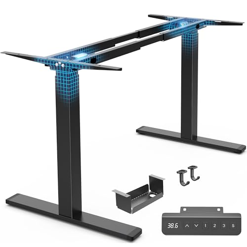 Huuger Dual Motor Electric Standing Desk Frame, Sit Stand up Desk Leg for 47.2” to 86.6” Desktop, Computer Desk Leg with Cable Tray, 3 Memory Height Presets, 2 Hooks, Black Frame Only Huuger
