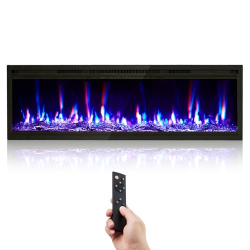 Garvee 60 in Electric Fireplace Inserts, 750/1500W Recessed and Wall Mounted Fireplace Heater with Remote Control, Adjustable Flame Color & Brightness, 9H Timer, Log & Crystal, Black Garvee