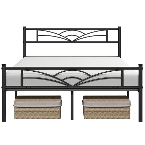 Yaheetech Queen Size Bed Frames Metal Platform Bed Mattress Foundation with Cloud-Inspired Design Headboard/Footboard/Ample Under Bed Storage/No Box Spring Needed/Black Yaheetech