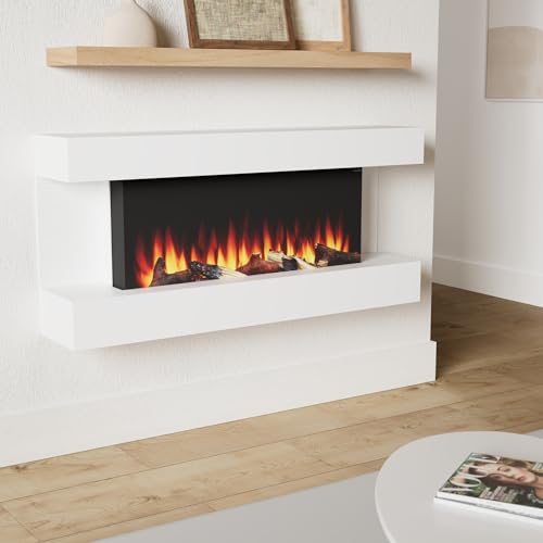 SimpliFire Format 36-Inch Wall Mount Electric Fireplace with 50-Inch Floating Mantel (SF-FORMAT36-SF-FM50-WH) SIMPLIFIRE