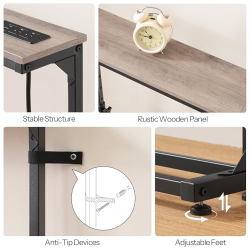 HOOBRO Narrow Console Table with Charging Station, Adjustable Height Sofa Table (25''-32.9''), Slim Behind Couch Table for Small Spaces, Entryway, Living Room, 39.4" Greige BG95UXG01 HOOBRO
