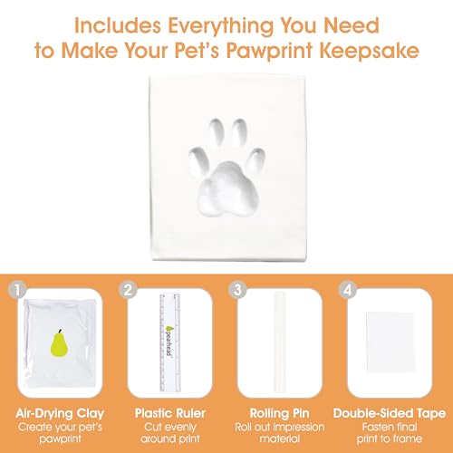 Pearhead Pet Pawprints Wall Picture Frame and Clay Impression Kit - DIY Clay Paw Print, Memorial Keepsake Frame for Cat and Dog, Ideal Home Decor Gift for Pet Owners, 4x6 Photo, Distressed White Pearhead