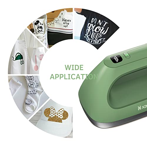 Xinart Heat Press Machine(7inx3.8in,285℉ to 400℉) Mini Heat Press Machine for T-Shirts,LCD Display 4 Levels Temp Settings Portable Iron for HTV Vinyl & Sublimation Ink Projects-Green XINART
