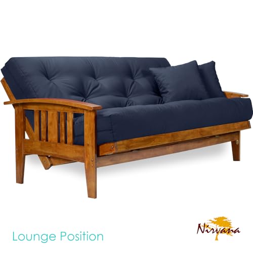 Nirvana Futons Westfield Futon Set - Queen Size, Frame, 8" Mattress, Twill Navy Blue Cover Nirvana Futons