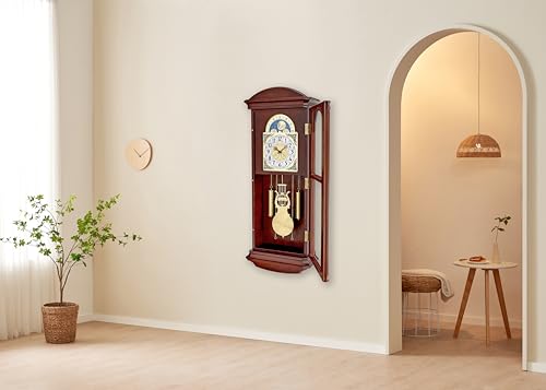 Bulova Litchfield Large Regulator Wall Clock, Model C4332 | Classic Pendulum Design | Harmonic Hourly Chime | Brown Cherry Finish Bulova