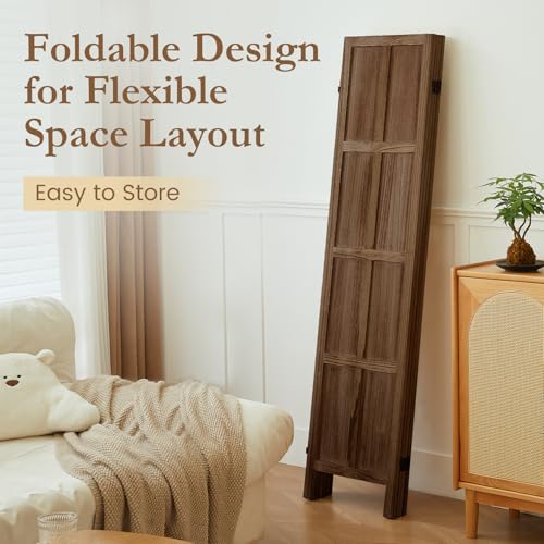 ALeesing 4 Panel Room Divider, 5.6Ft Wood Room Dividers and Folding Privacy Screens, Room Divider Wall Freestanding Room Partitions, Room Dividers Screen for Home Office Bedroom, Dark Brown ALeesing