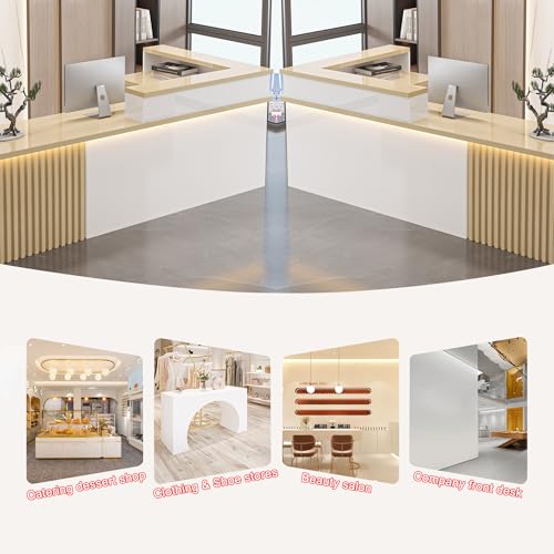L Shaped Reception Desk with Counter and Storage, L Shaped Front Desk Reception Counter Over 180cm Joint Assembly, Modern Receptionist Table for Office Salon Retail (A - Left, L 160cm/63in) Generic