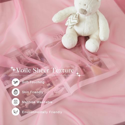 NICETOWN Decorative Pink Bed Canopies & Drapes for Kids Room - Voile Sheer Toddler Bed Canopy Curtain Scarf Valance DIY for Bedroom, 1 Panel, W114 x L180