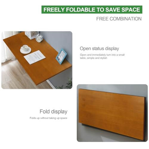 RêveLife 31.5 Inch Wall Mounted Folding Table Solid Pine Wood Floating Desk Industrial Rustic Workbench Heavy Duty Drop-Leaf Table Computer Bar Dining Table for Laundry Room Small Space Office, Brown RêveLife