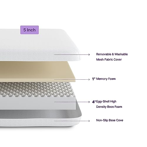 NapQueen 5 Inch, Twin Mattress, Memory Foam White Mattress - Medium Feel - CertiPUR-US Certified - Twin Bed Mattress in a Box, Breathable Soft Fabric Cover NapQueen