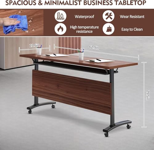 JNMDLAKO Folding Conference Room Table with Wheels - Modular Mobile Conference Table,Flip Top Training Room Tables,Space Saving and Stackable,for Seminar Classroom Office (6, 1619YHT, 61IN) JNMDLAKO