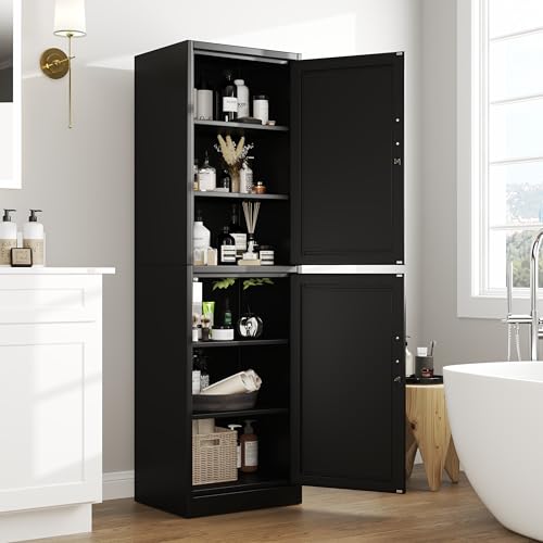 Ckzbx Metal Locker Tall Narrow Storage Cabinet, 67" H Locking Tool File Cabinets Snack Locker Organizer for School Classroom,Bedroom,Gym Home Office,Entryway and Hallway (20" W 2Door Black) Ckzbx
