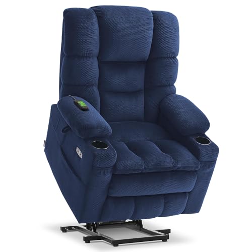 MCombo Large Triple Motor Power Lift Recliner Chair with Massage and Dual Heating, Adjustable Headrest for Tall Elderly People, Fabric 7634 (Navy Blue, Large) MCombo